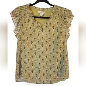 Rachel Zoe Green Patterned Blouse Shirt Top, Professional Dress, Size Small